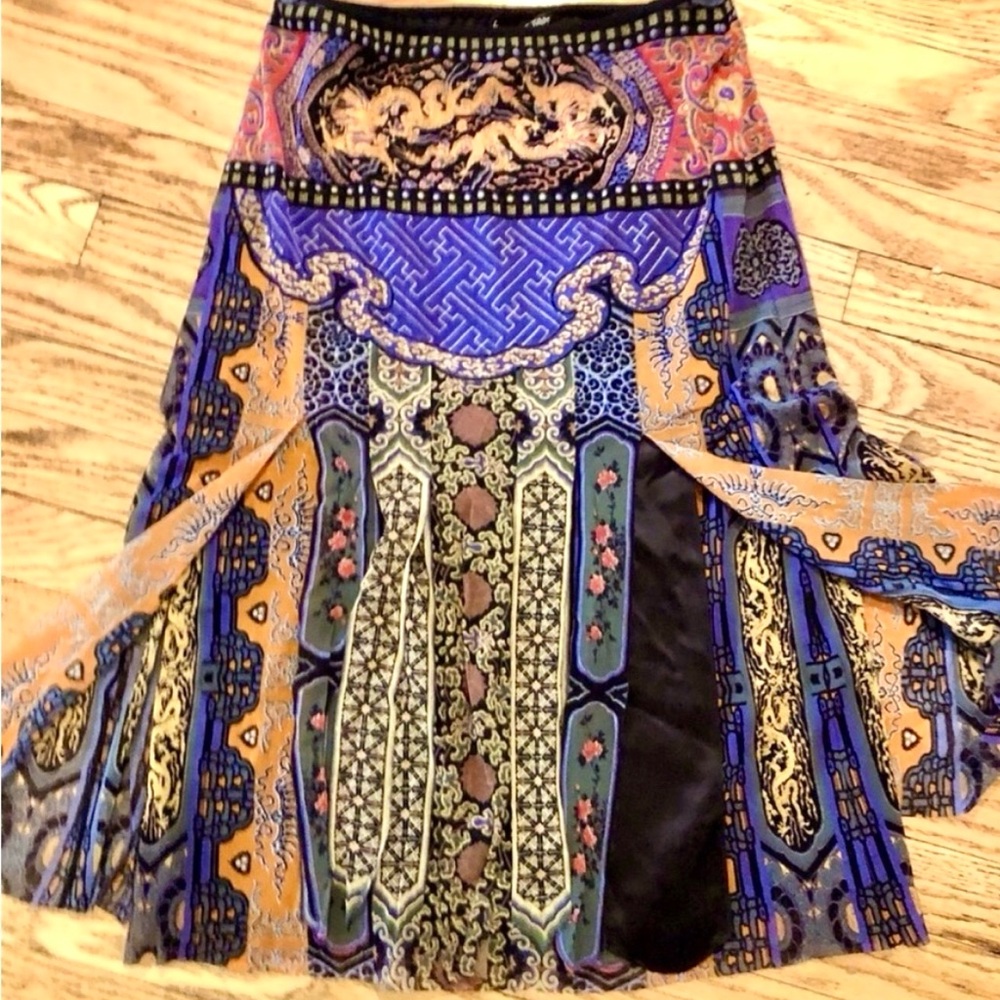 Vivienne Tam Vintage Mesh Printed Fringe Skirt